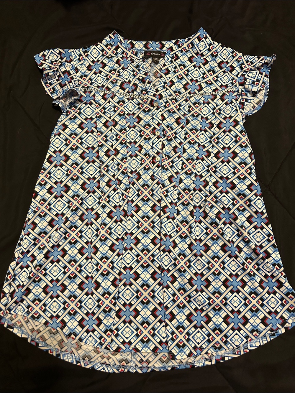 Cocomo Blue Geometric Button-Front Short Sleeve Top
